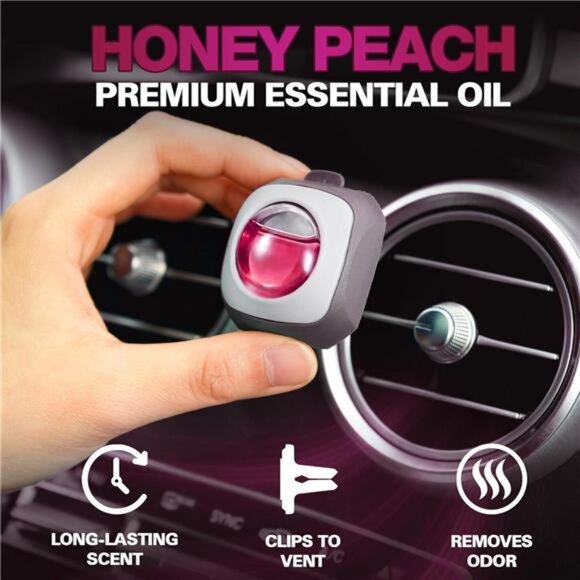 Honey Peach Scent Car Air Freshener Clip, 6 Vent Clips, 4ml Each, Long Lasting - Picture 2 of 7